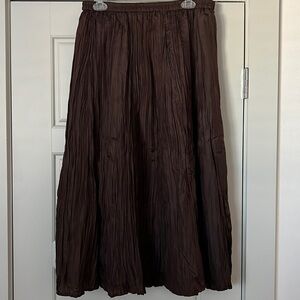 Chico’s‎ brown 100% silk pull on long rugged circular full skirt Sz 4 / S Boho